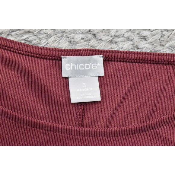 NEW Chico's Size 3 Red Short Sleeve Solid Modal Blend Blouse Top Crew Neck - Picture 8 of 9